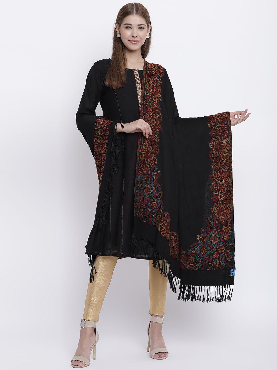 hk colours of fashion women black solid shawl