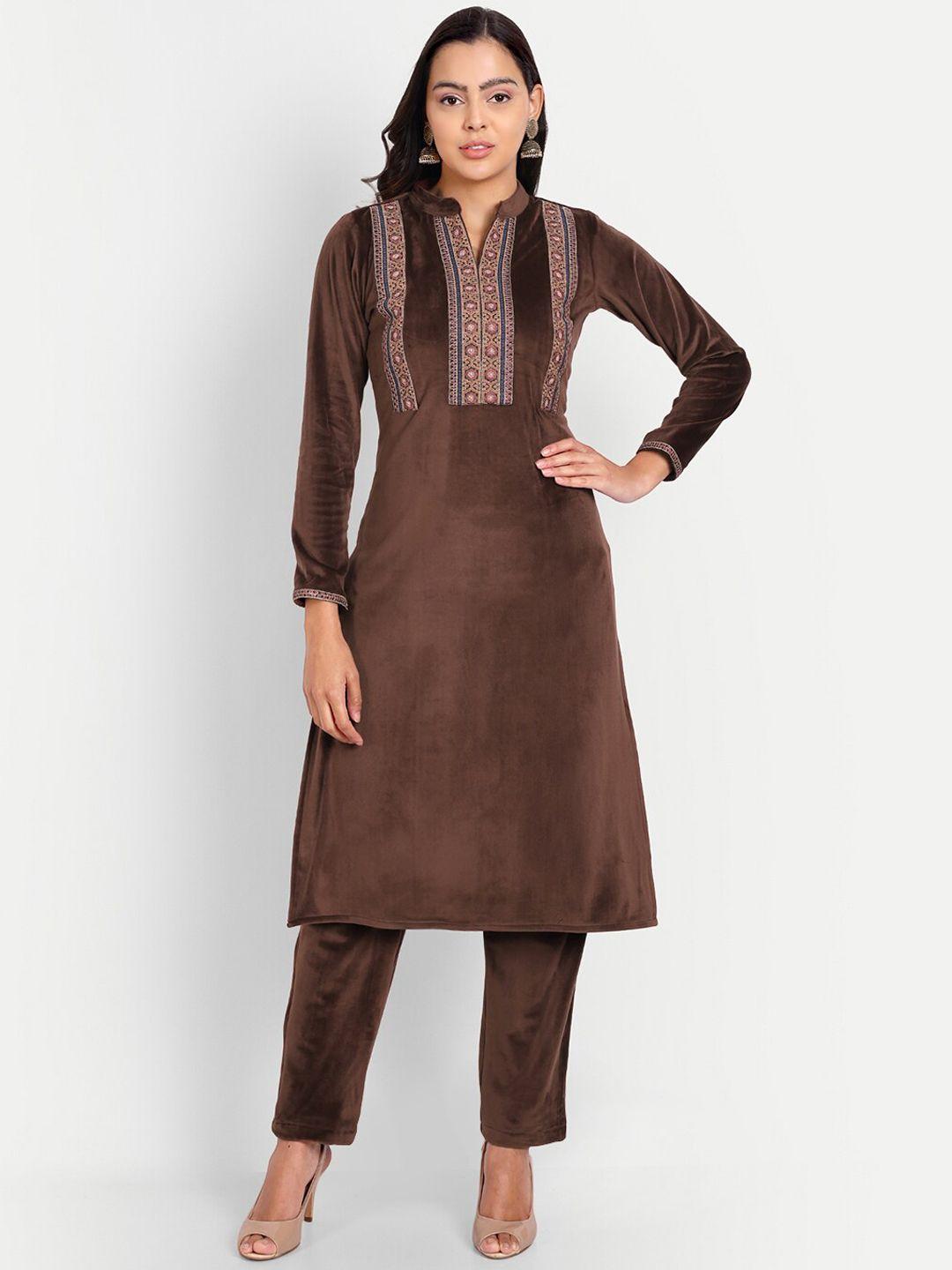 hk colours of fashion women embroidered thread work kurta with trousers