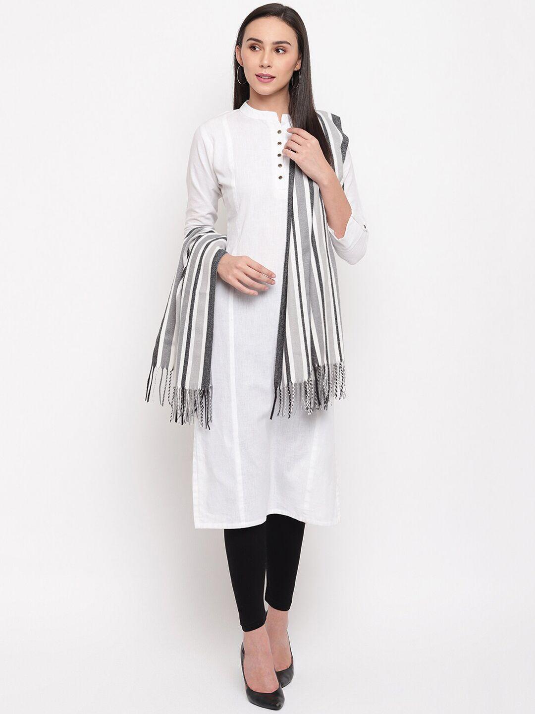 hk colours of fashion women grey & white striped stole