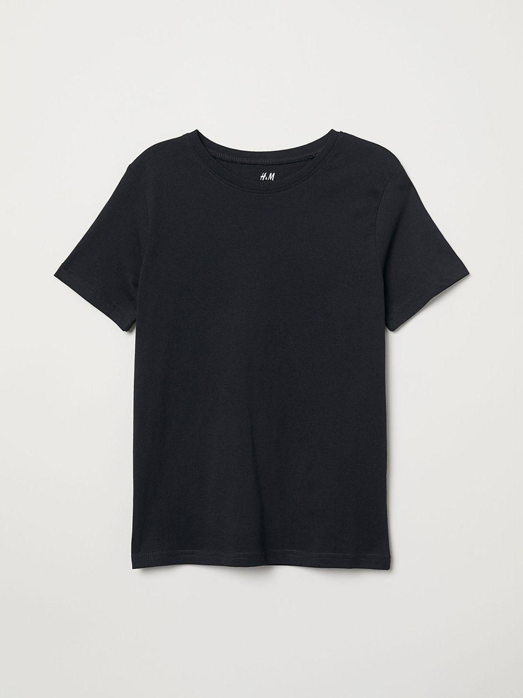 hm boys black solid pure cotton t-shirt