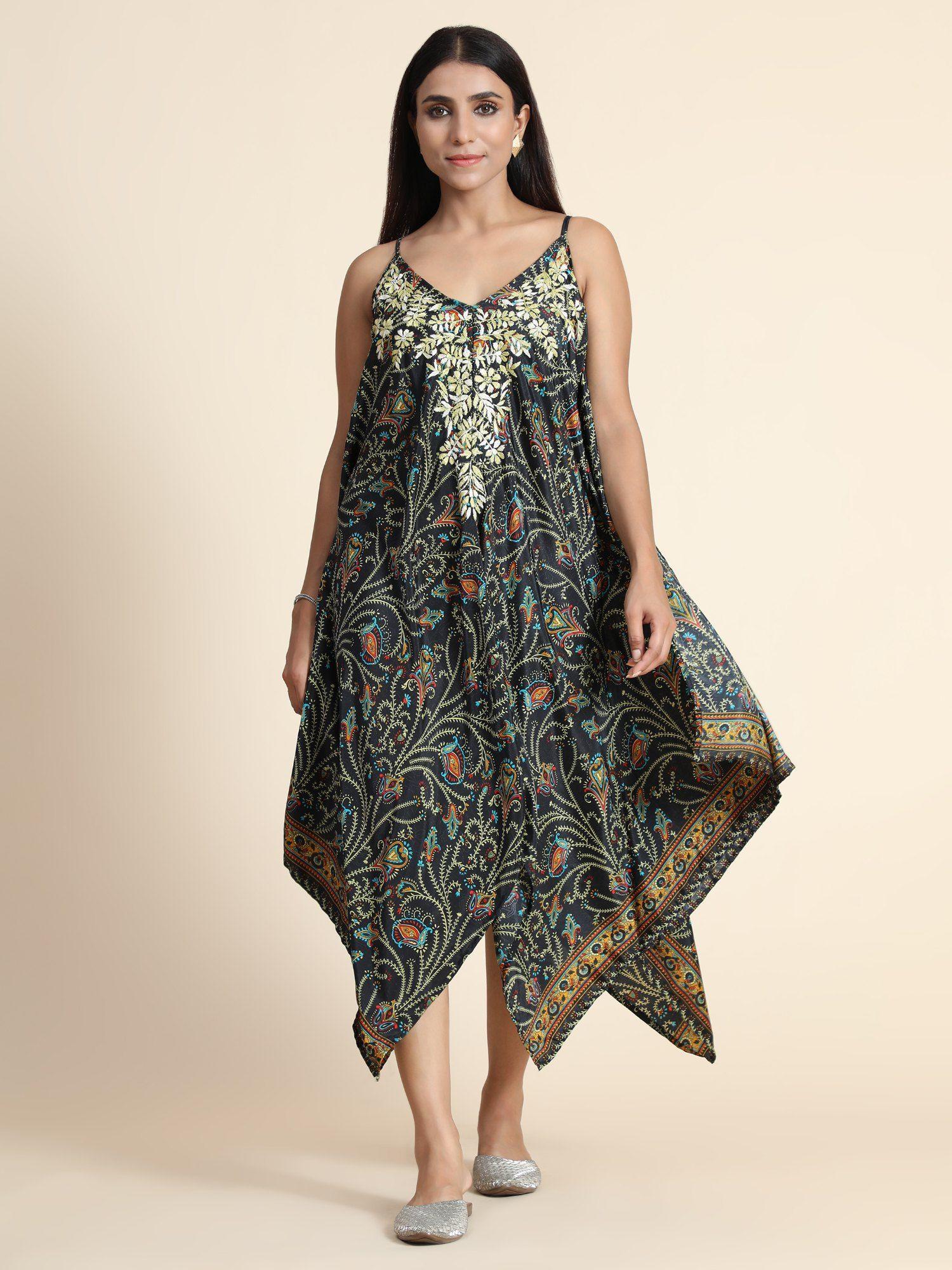 hok chikankari dress - dark multicolour