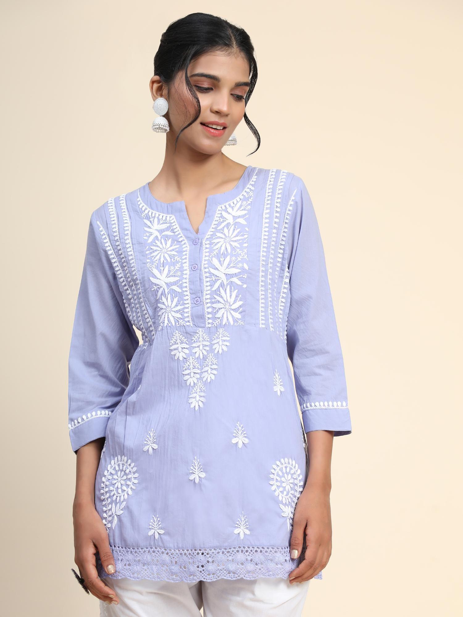 hok chikankari tunic for women blue