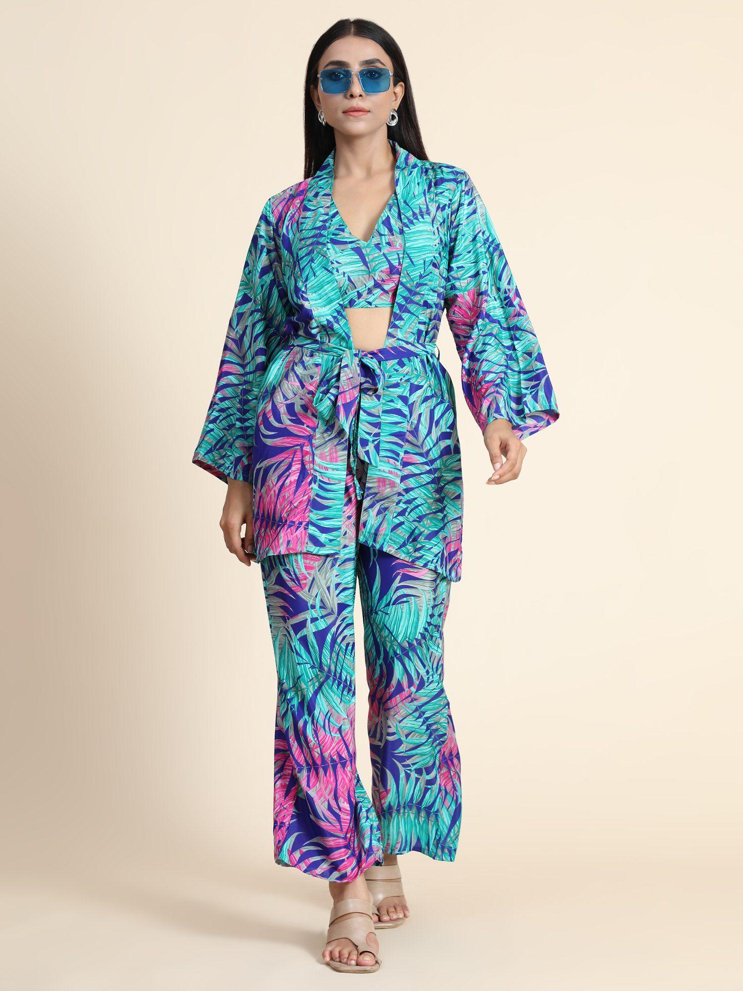 hok printed v-neck kimono trouser multi (set of 3)