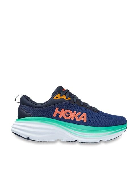 hoka women's bondi 8 bellwether blue running shoes