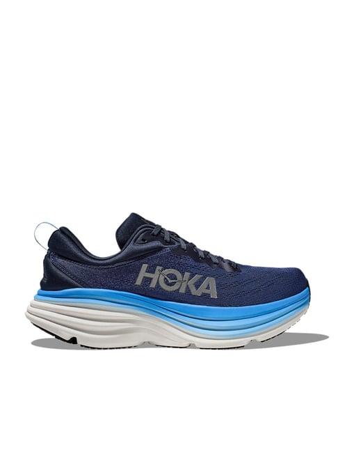 hoka men's m bondi 8 wide outer space & all aboard running shoes