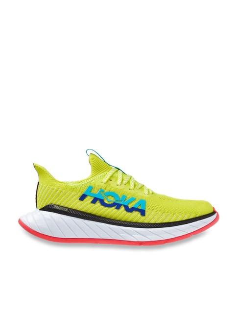 hoka women's carbon x 3 lime green & aqua running shoes