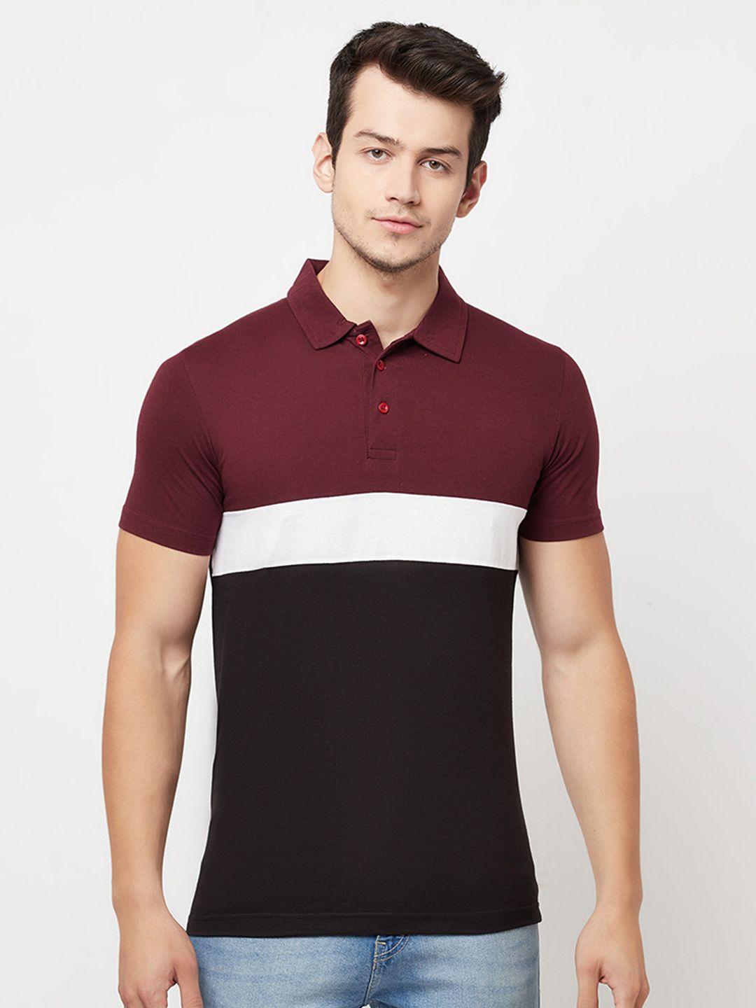 holdit men maroon & black colourblocked polo collar t-shirt