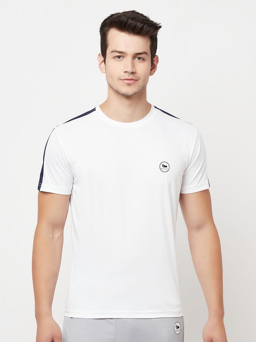 holdit men white solid sports t-shirt