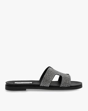 hollywood black crystal embellished slip-on sandals