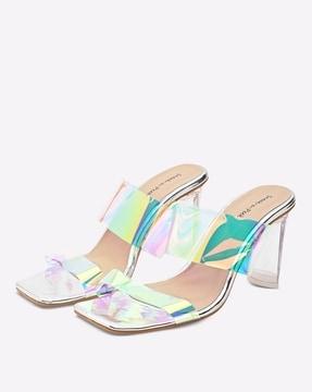 holographic dual-strap block heels