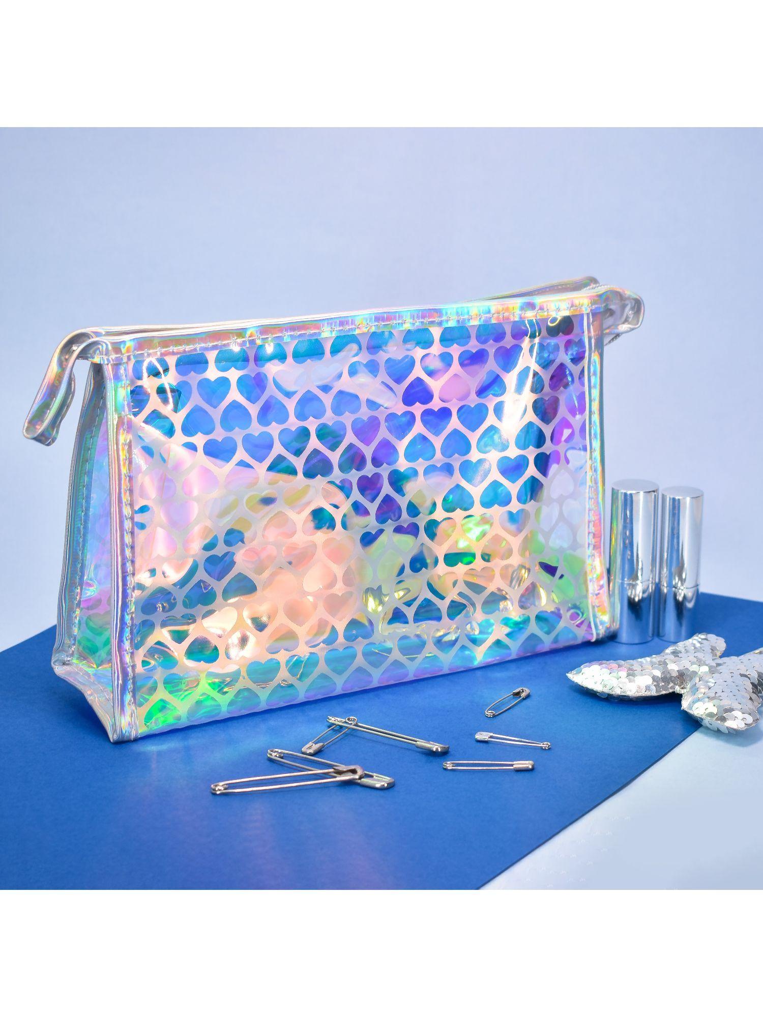 holographic travel and make up pouch - heart