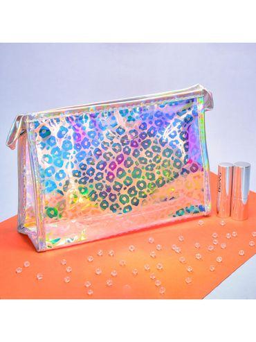 holographic travel and make up pouch - leopard print