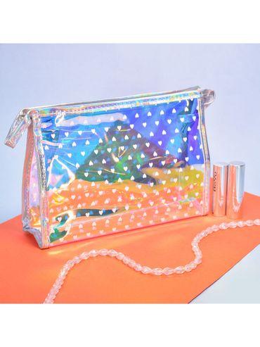 holographic travel and make up pouch - small heart