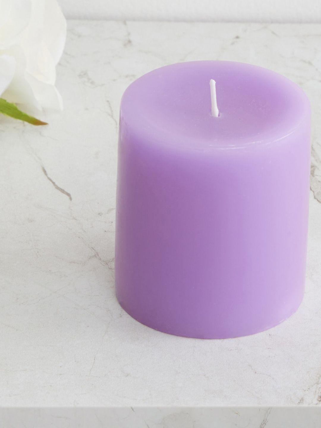 home centre unisex purple solid wax pillar candle