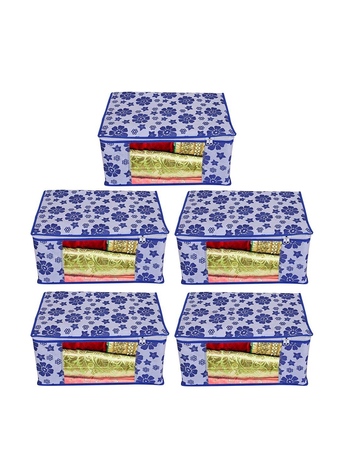 home fresh pack of 5 blue printed saree organisers