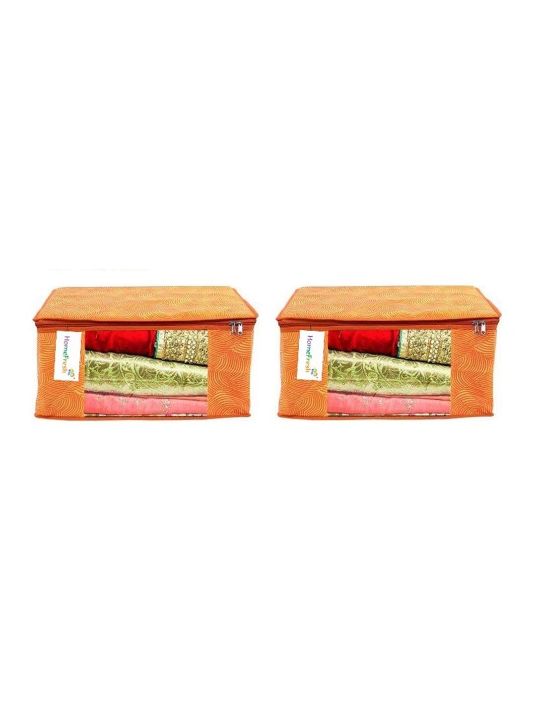 home fresh set of 2 orange printed saree organizers