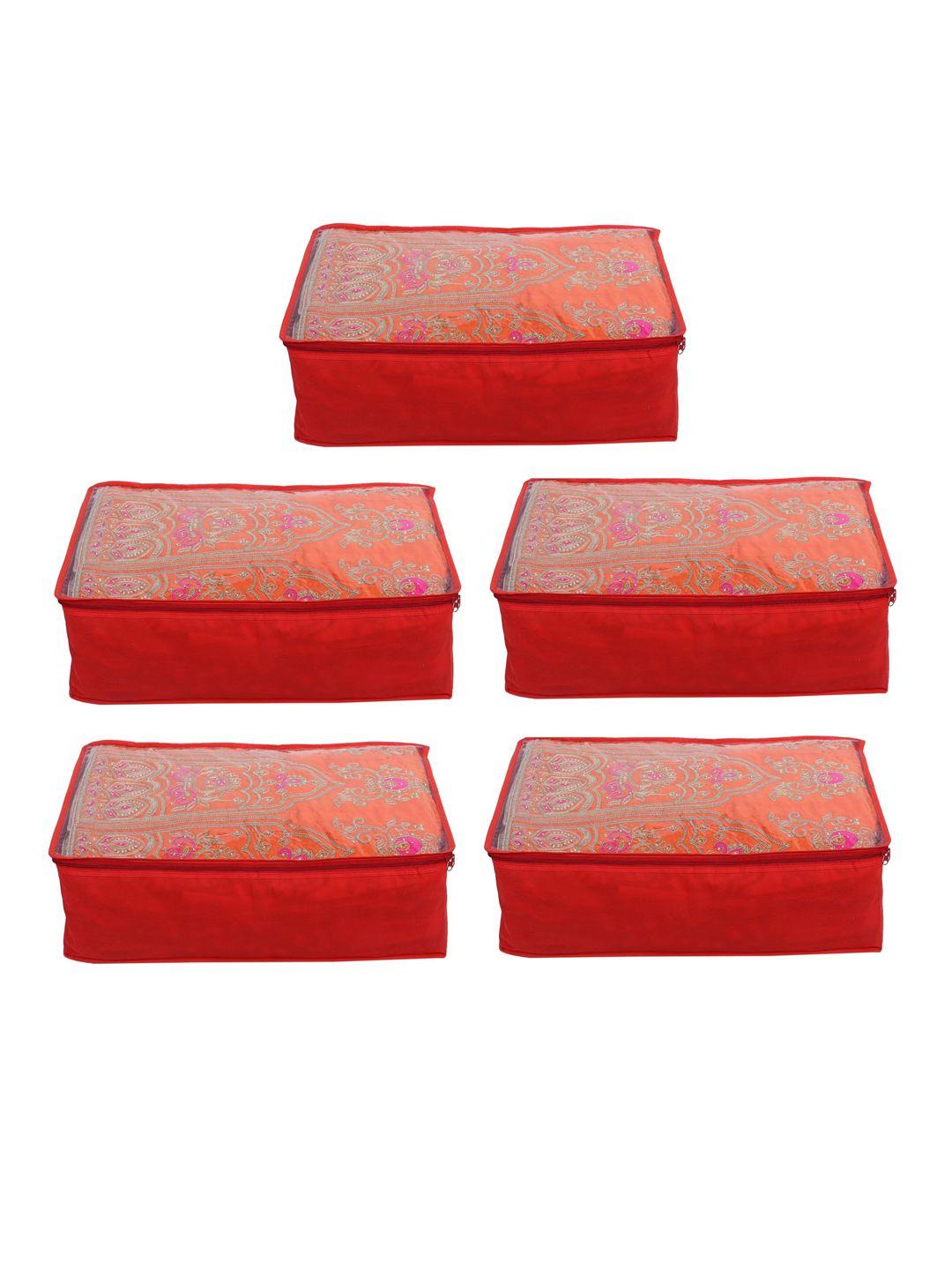 home fresh set of 5 red printed saree organiser