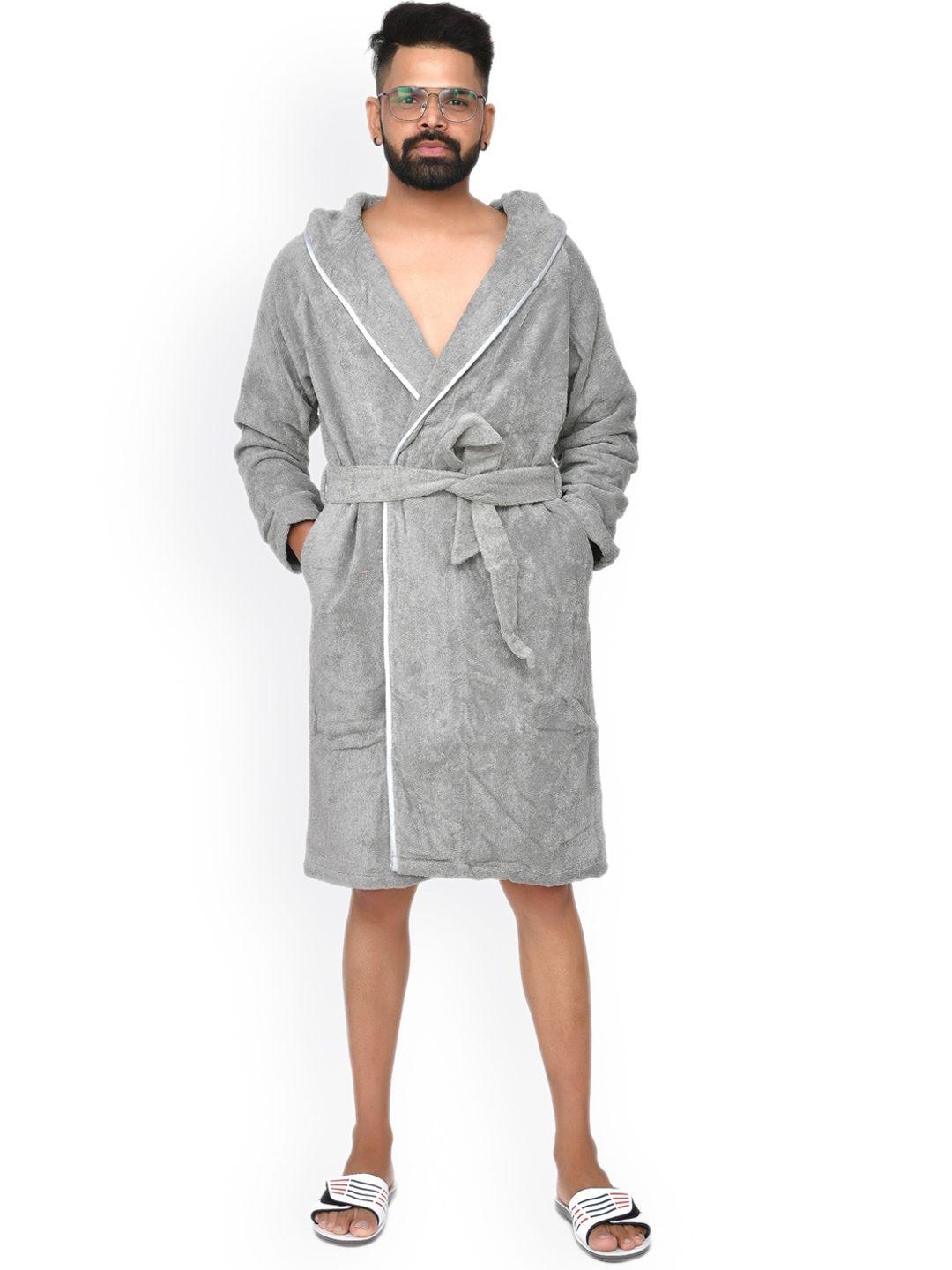 home fresh unisex grey solid pure cotton 400 gsm bath robe