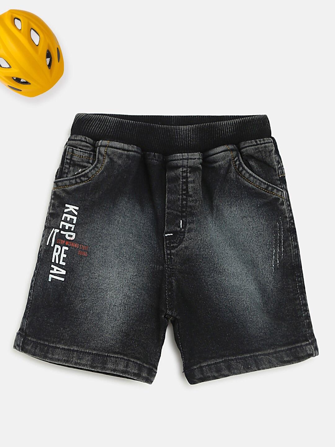 homegrown boys cotton black washed outdoor denim shorts
