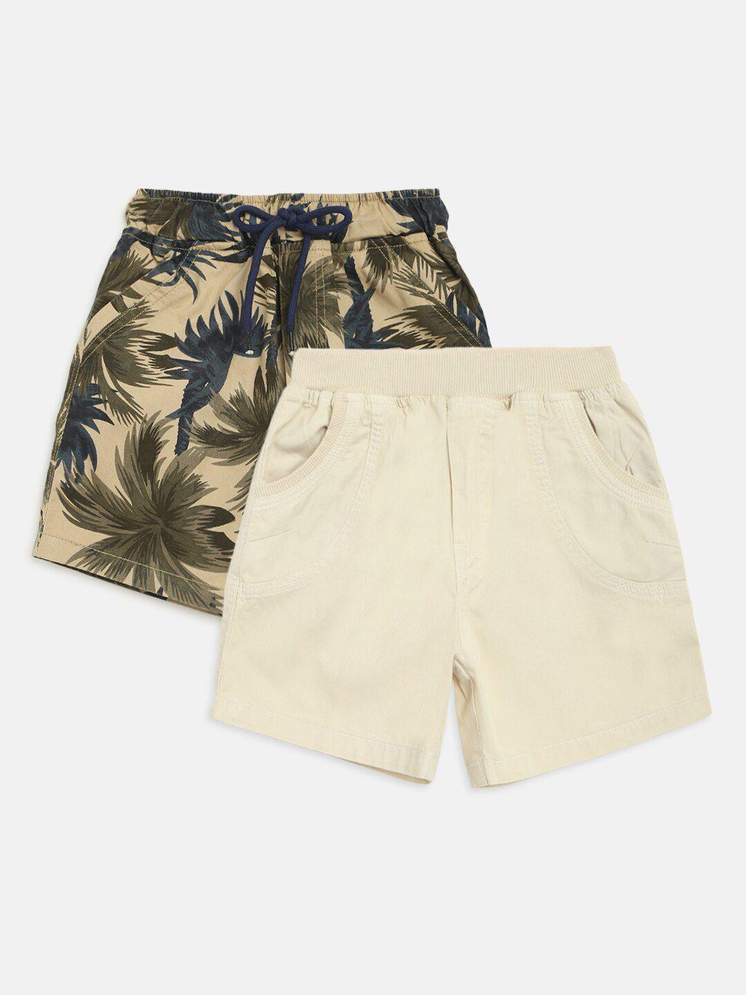 homegrown boys off white & green tropical printed outdoor shorts