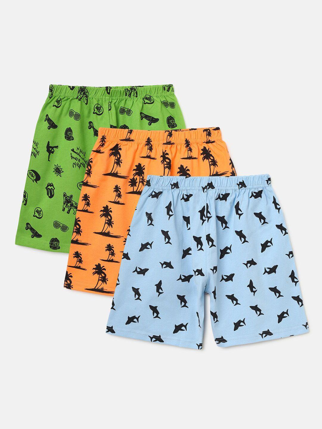 homegrown boys set of 3 printed pure cotton outdoor shorts