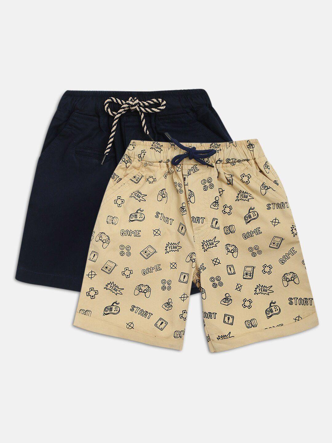 homegrown boys navy & cream set of 2 printed outdoor shorts