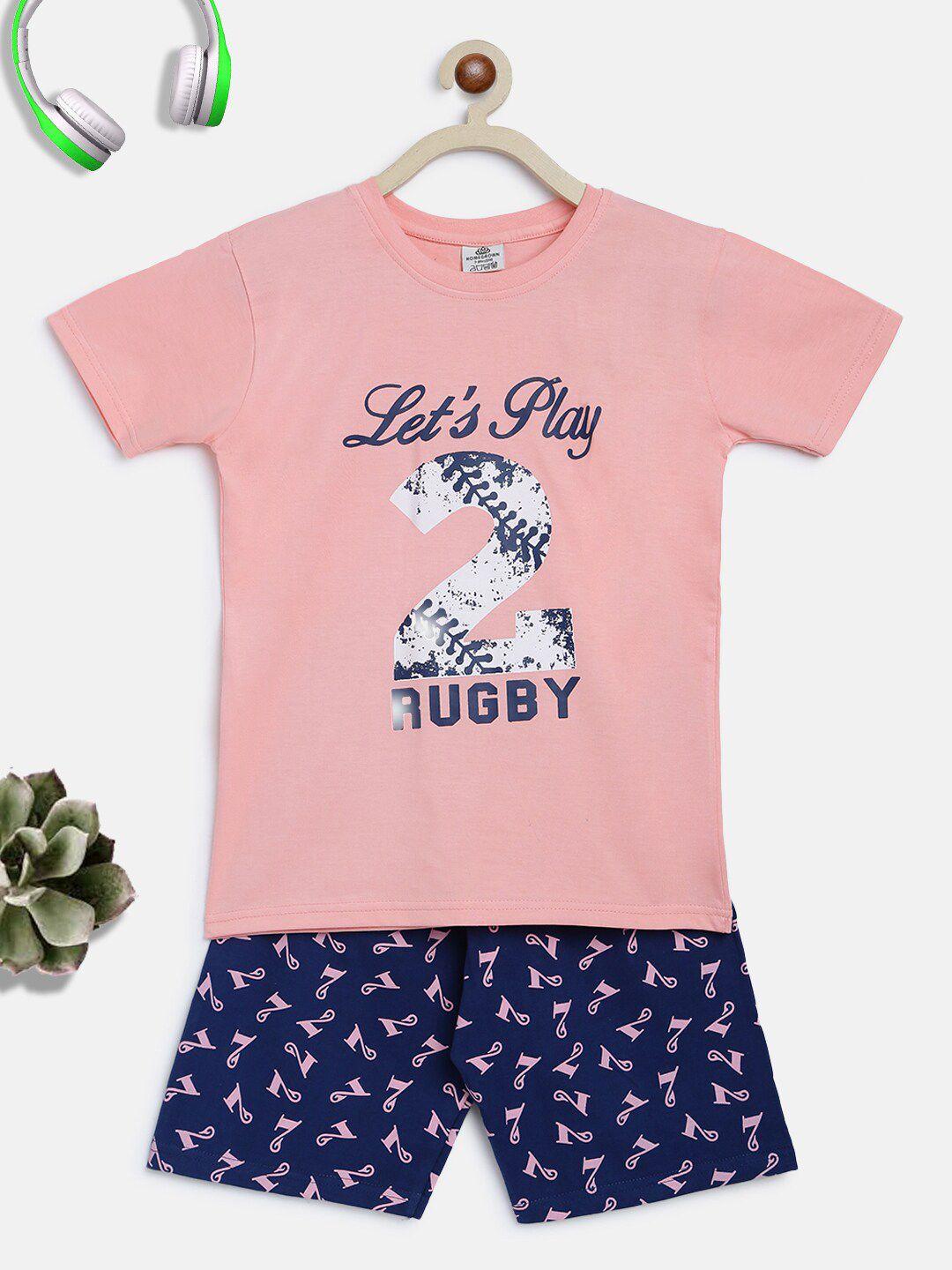 homegrown boys pink & blue cotton printed clothing set