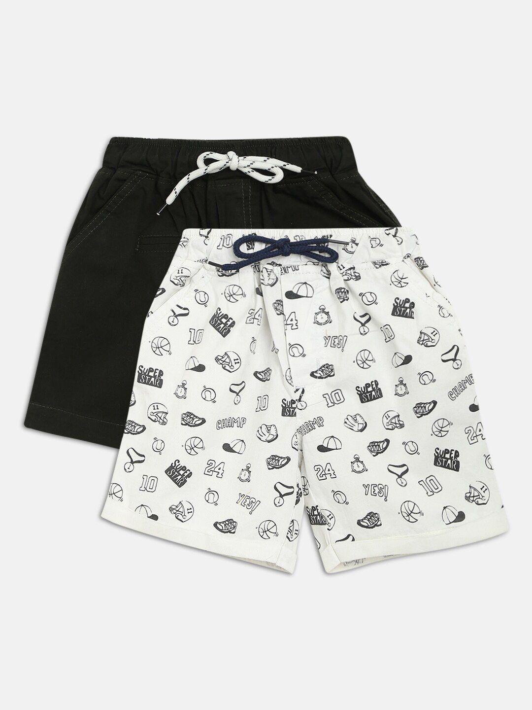 homegrown boys white & black set of 2 printed outdoor shorts