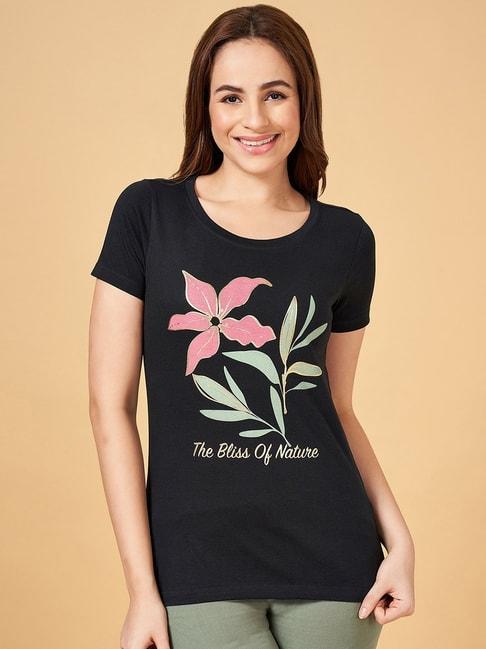 honey by pantaloons black cotton floral print t-shirt