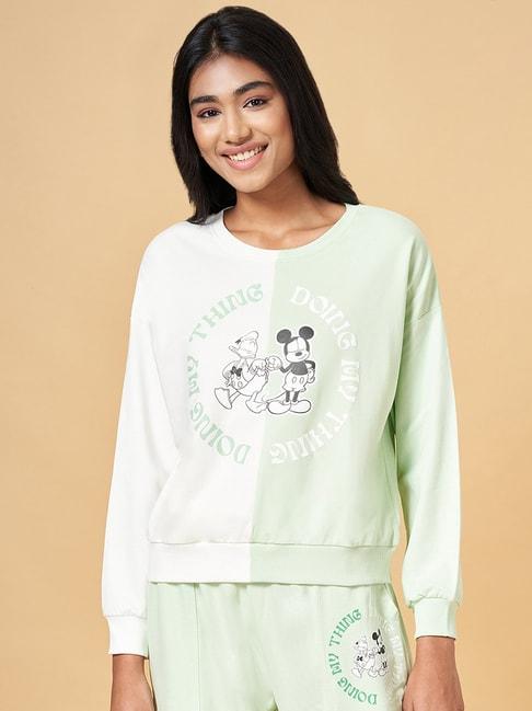 honey by pantaloons green & white cotton printed sweatshirt