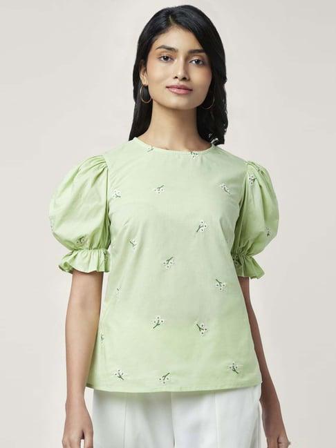 honey by pantaloons green cotton embroidered top