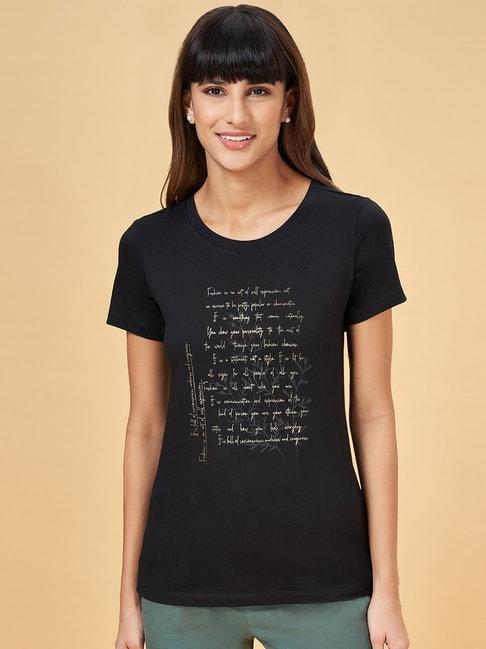 honey by pantaloons jet black cotton printed t-shirt