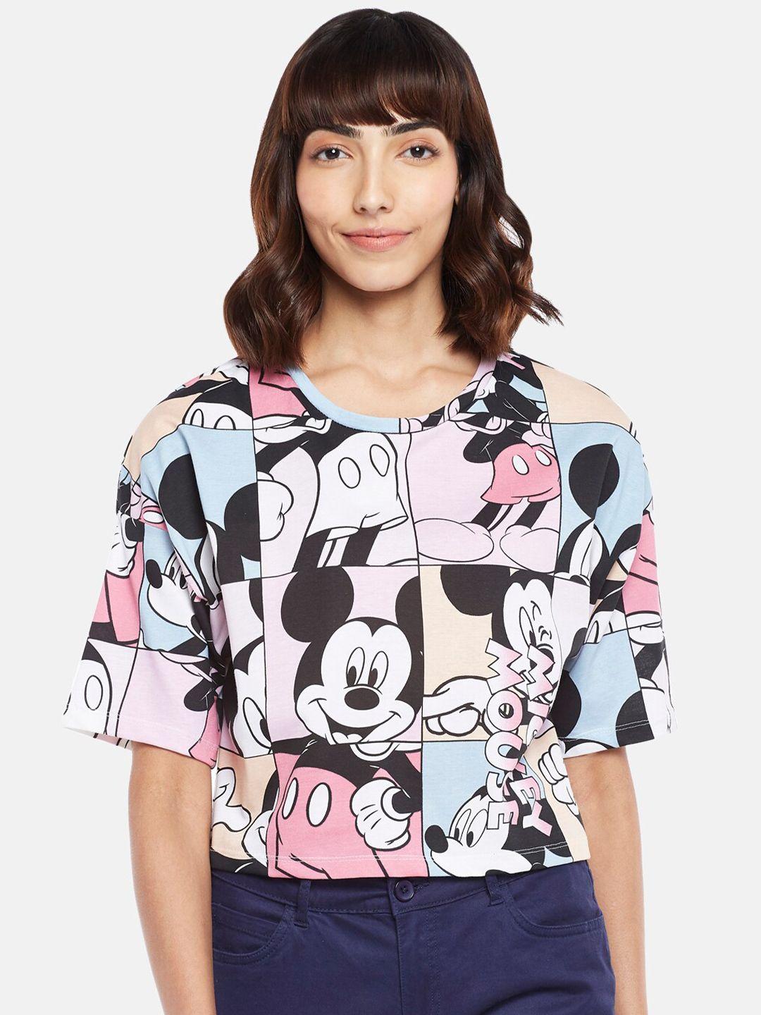 honey by pantaloons mickey mouse printed round neck cotton regular top