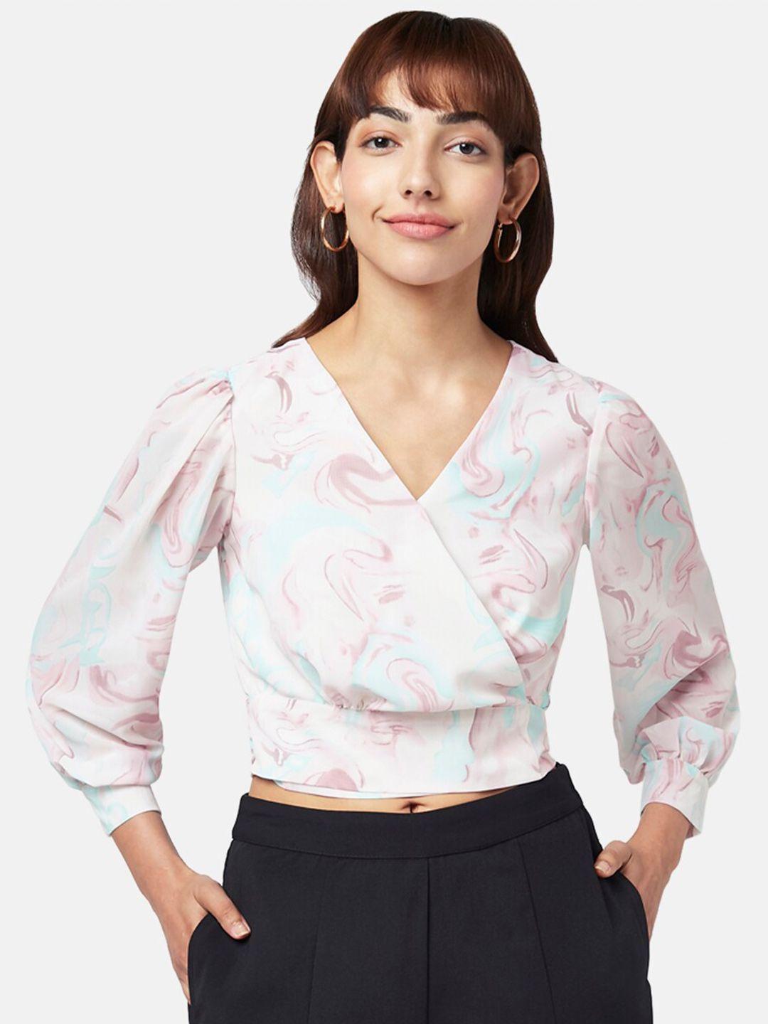 honey by pantaloons off white printed wrap crop top