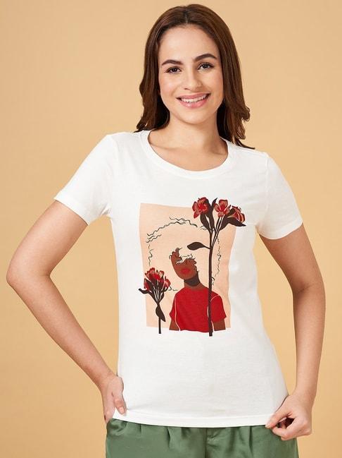 honey by pantaloons off-white cotton printed t-shirt