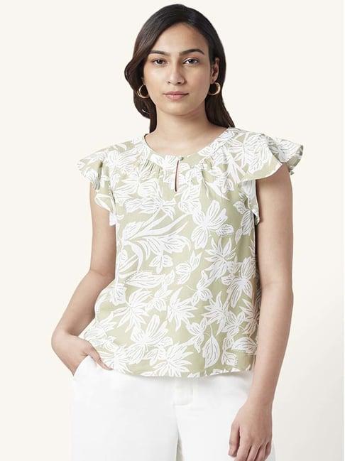 honey by pantaloons olive green floral print top
