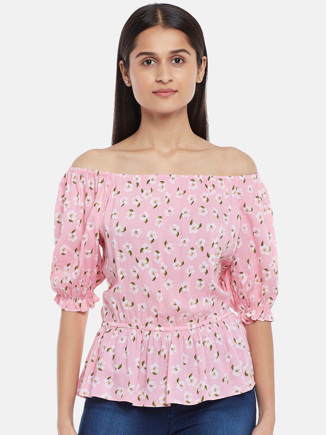 honey by pantaloons pink floral printed off-shoulder bardot top