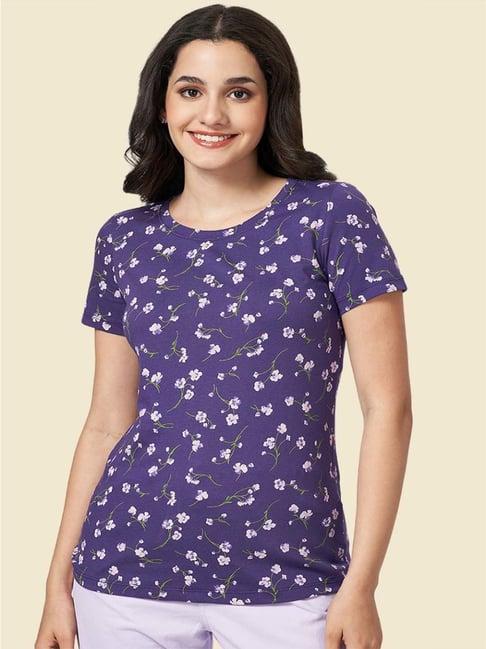 honey by pantaloons purple cotton floral print t-shirt