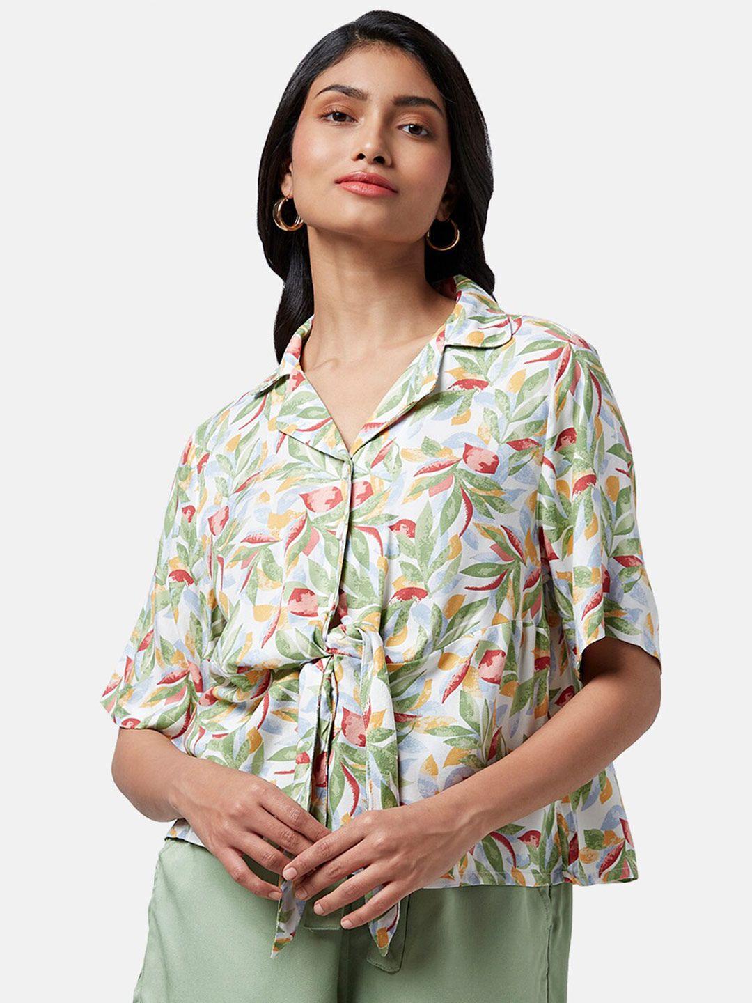 honey by pantaloons waist tie-up detail floral printed shirt style top