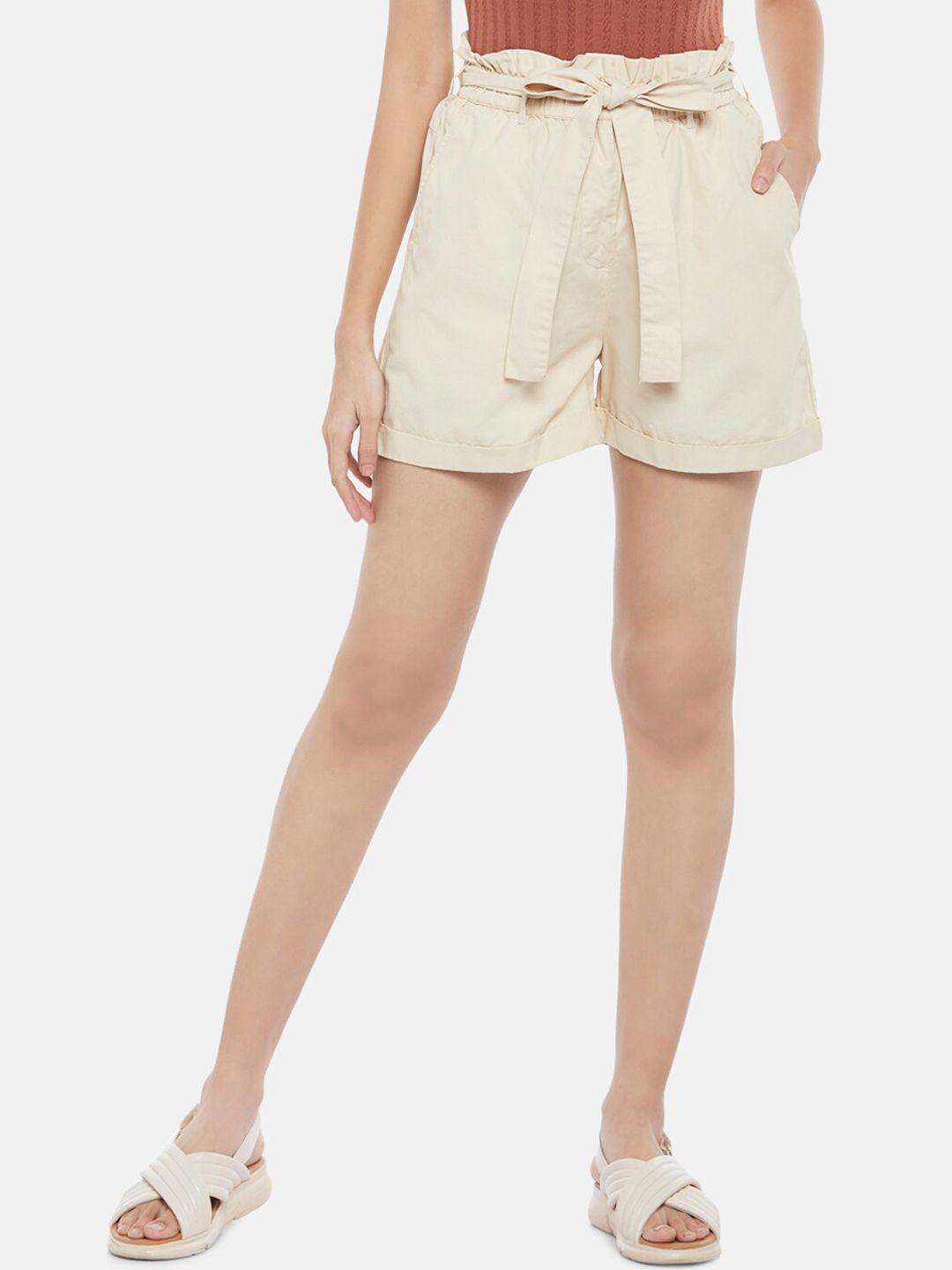 honey-by-pantaloons-women-beige-high-rise-pure-cotton-shorts-with-belt