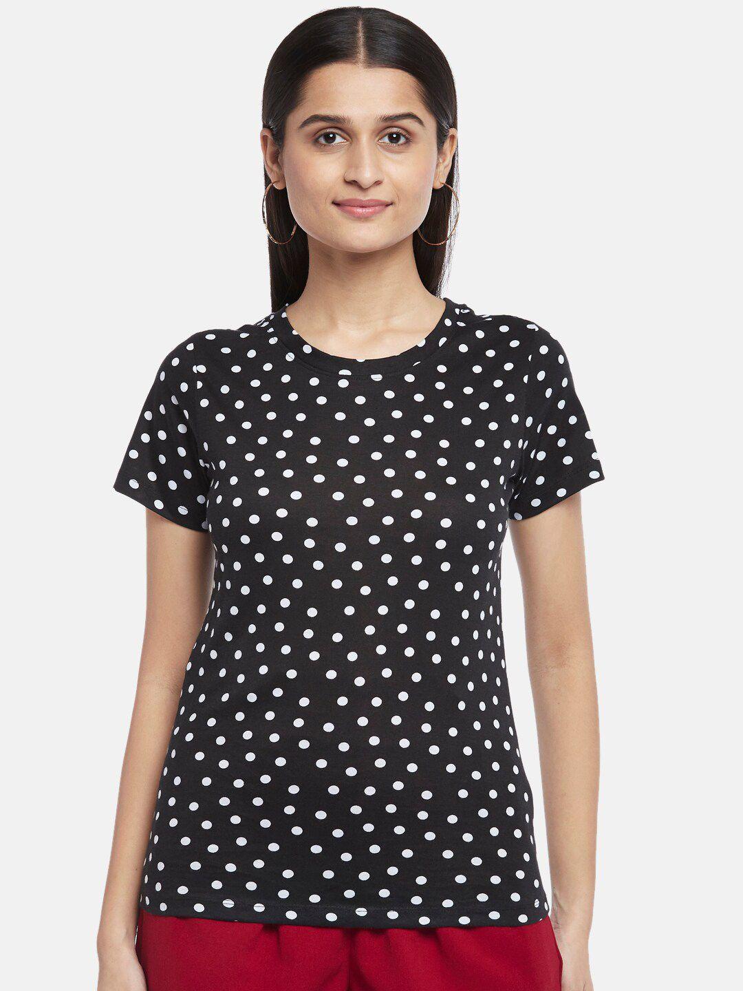 honey by pantaloons women black & white polka dot printed t-shirt