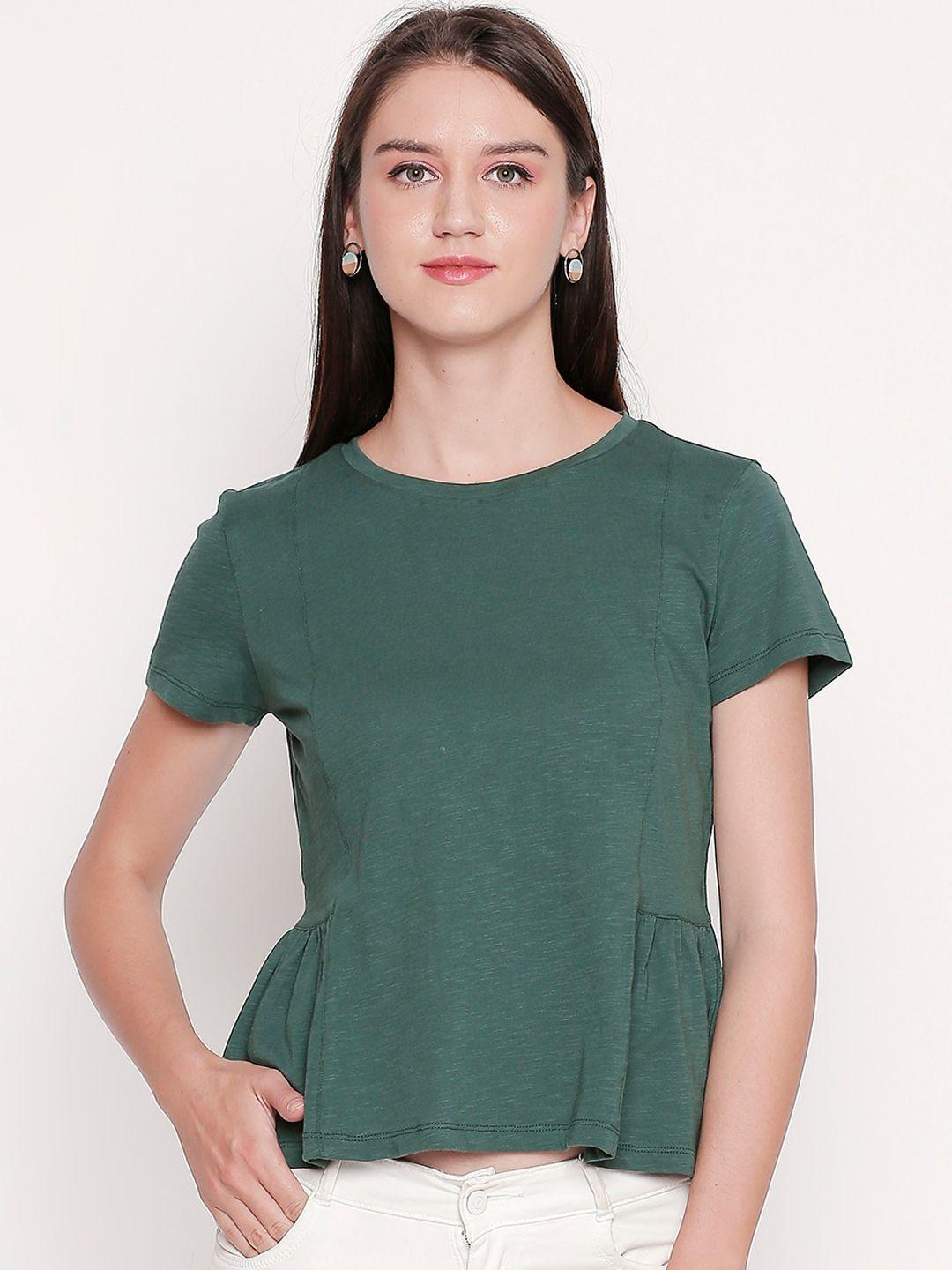 honey by pantaloons women green solid peplum pure cotton top
