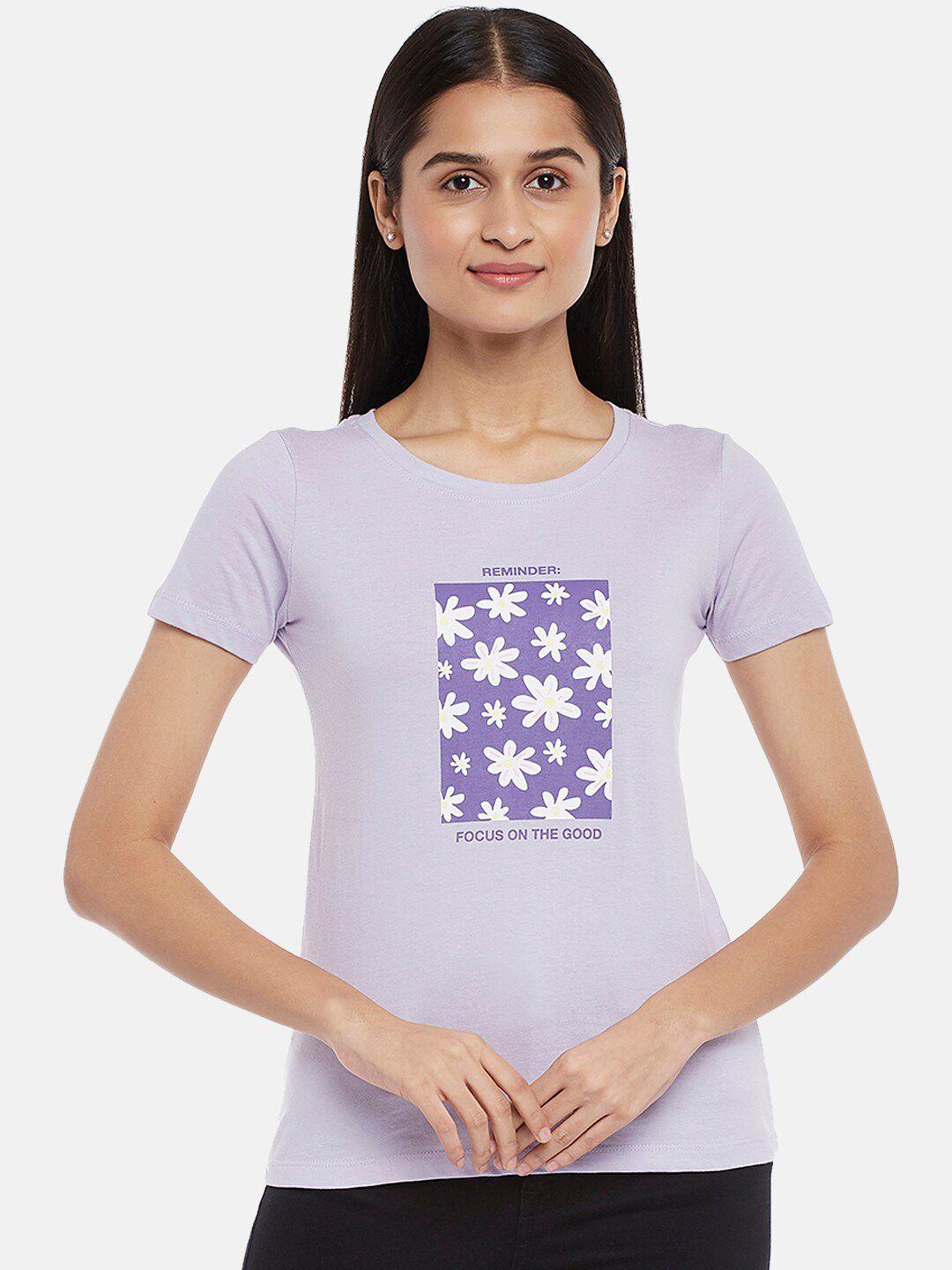 honey by pantaloons women lavender & gray lilac floral printed t-shirt