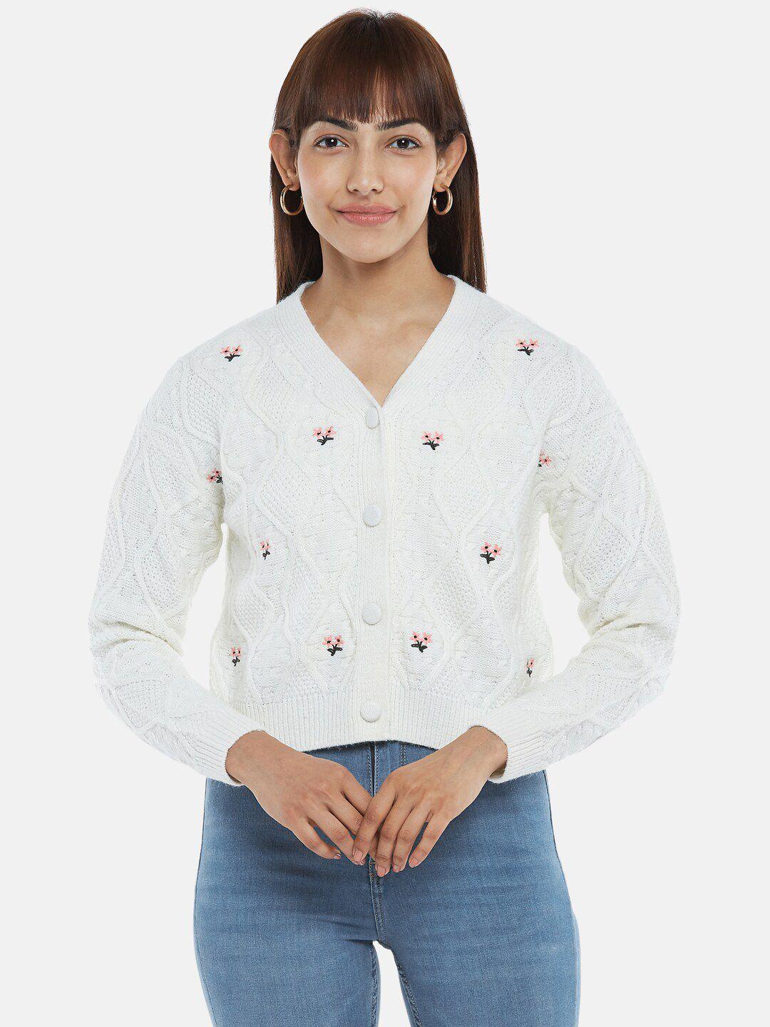 honey by pantaloons women off white floral crop sweater vest with embroidered detail