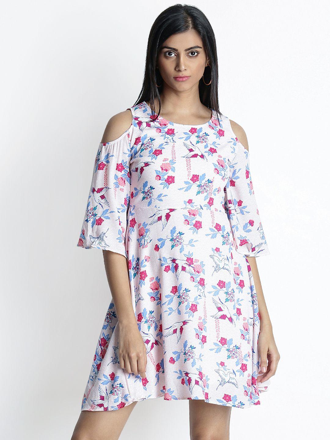 honey by pantaloons women off-white & pink floral printed fit and flare dress