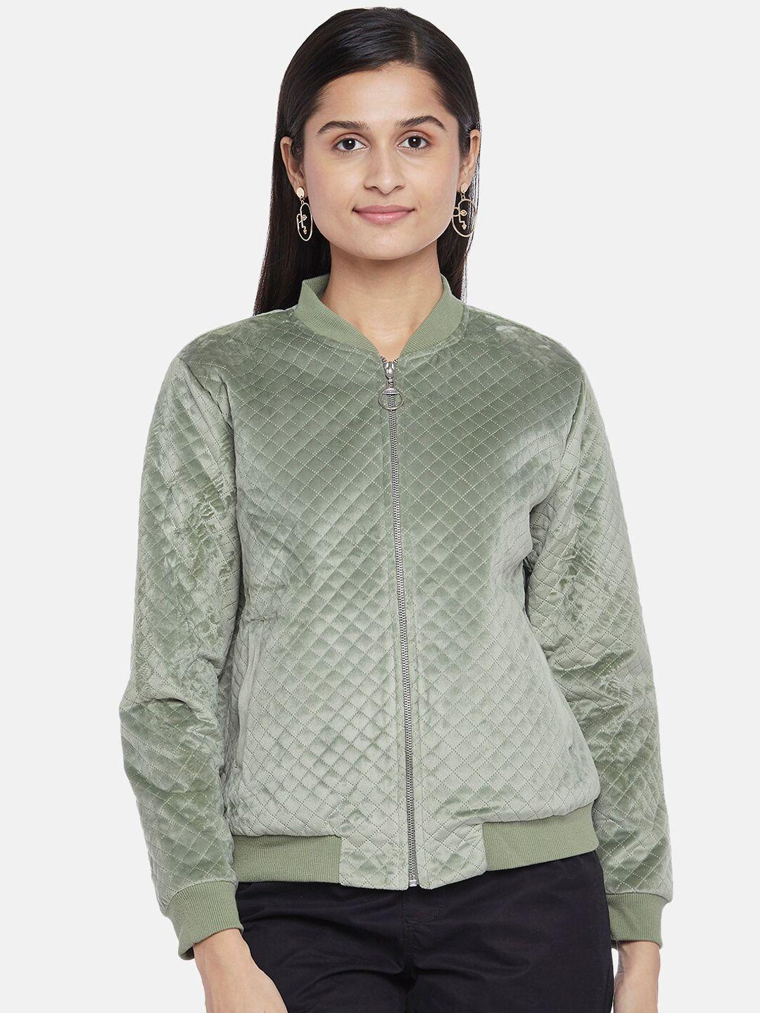 honey by pantaloons women olive green longline bomber with embroidered jacket
