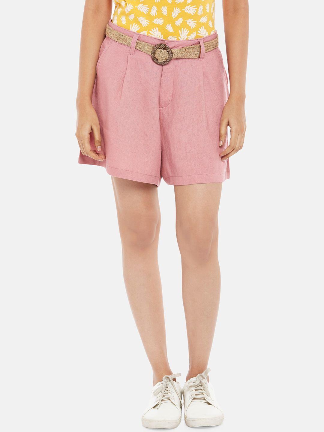 honey by pantaloons women pink linen regular shorts