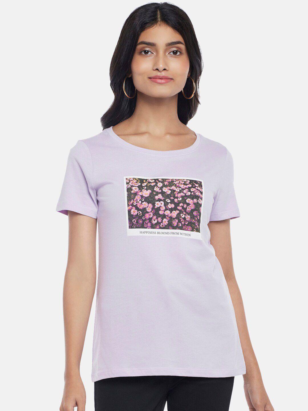 honey by pantaloons women purple floral print t-shirt