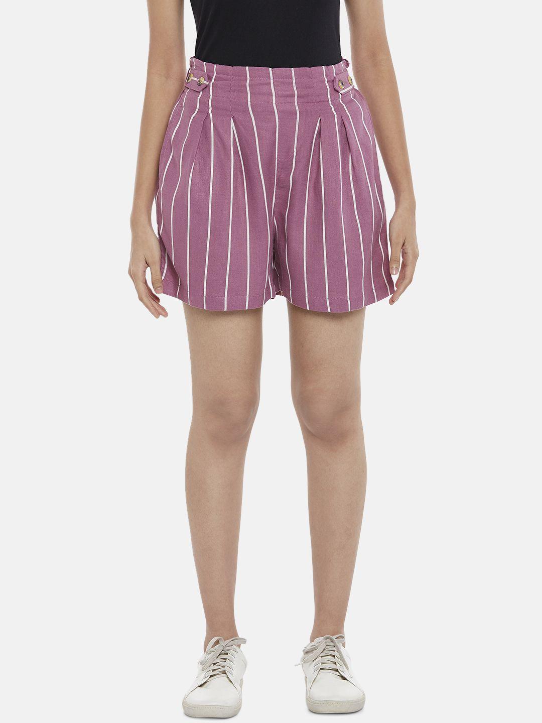 honey by pantaloons women rose striped high-rise linen shorts