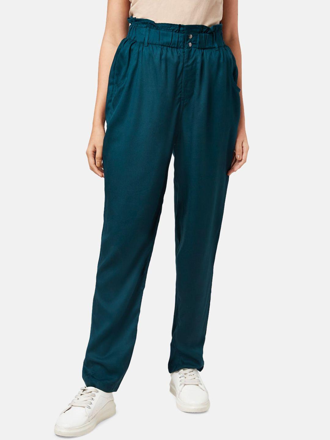 honey by pantaloons women teal high-rise trousers